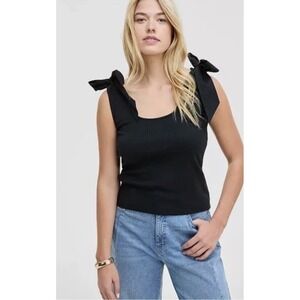 NEW French Connection Women's Bow Shoulder Tank Black‎ XL